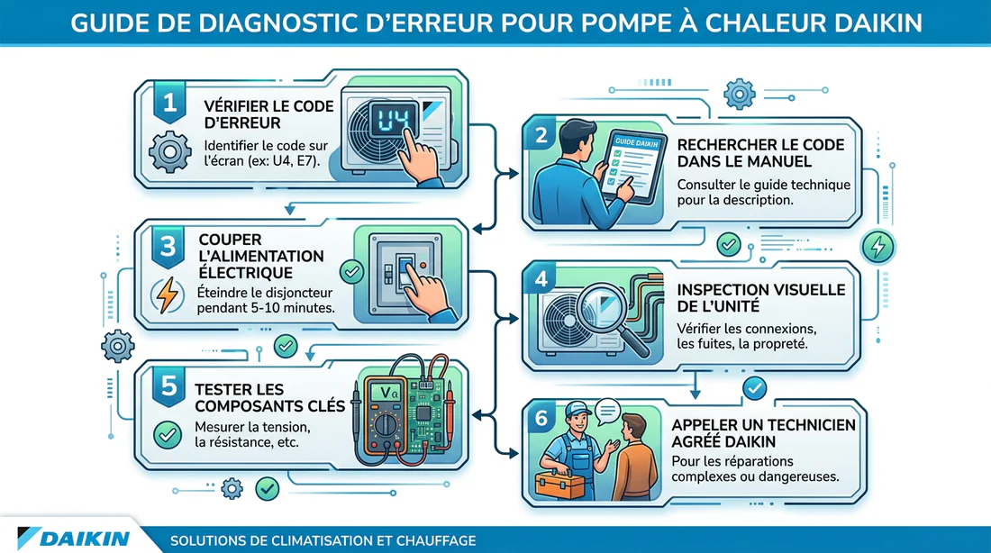 Schéma explicatif du diagnostic des codes erreurs sur pompe à chaleur Daikin