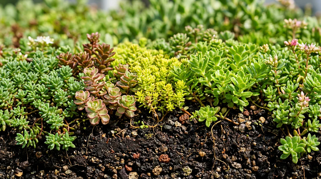 Épaisseur de substrat et plantes de sédum pour toit végétalisé extensif