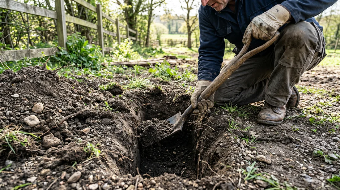 Préparation et excavation du sol pour accueillir les fondations d'un pilier