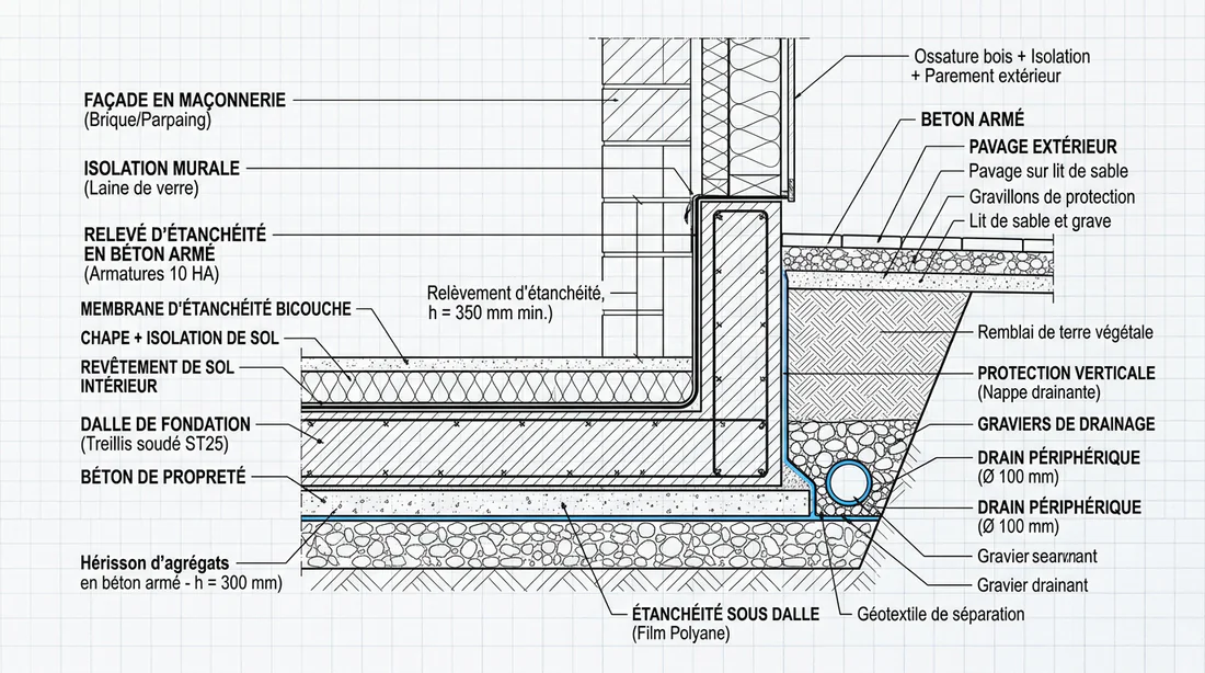Schéma technique montrant le rôle et la structure d'un surbot en béton.